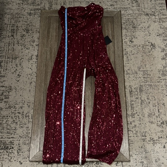 Lulus Glorious Vision Wine Red Sequin Strapless Wide-Leg Jumpsuit - Picture 12 of 12
